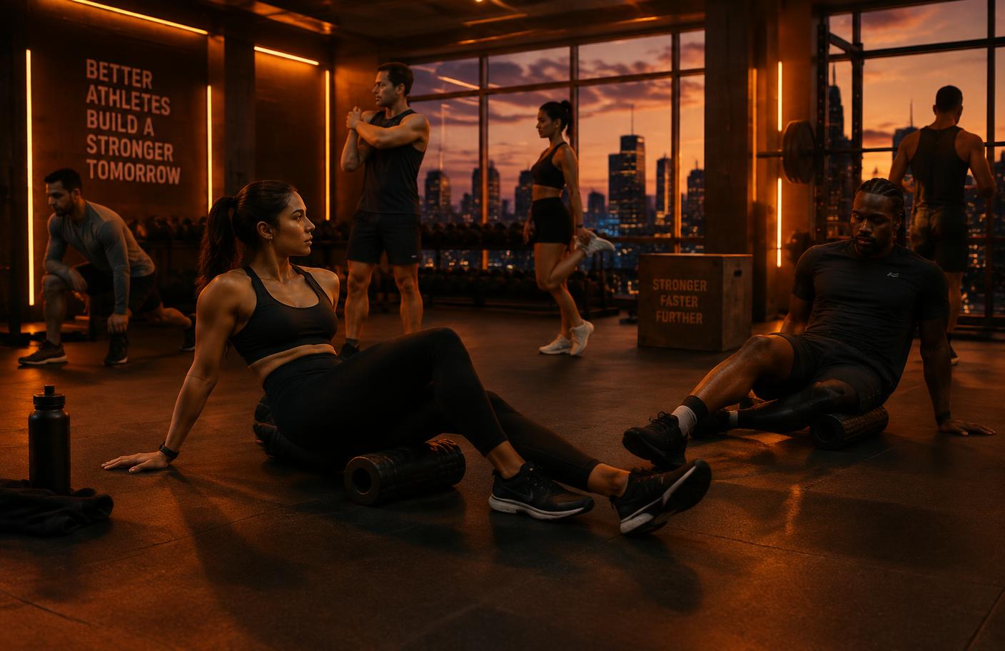 Athletes training and recovering together in the gym